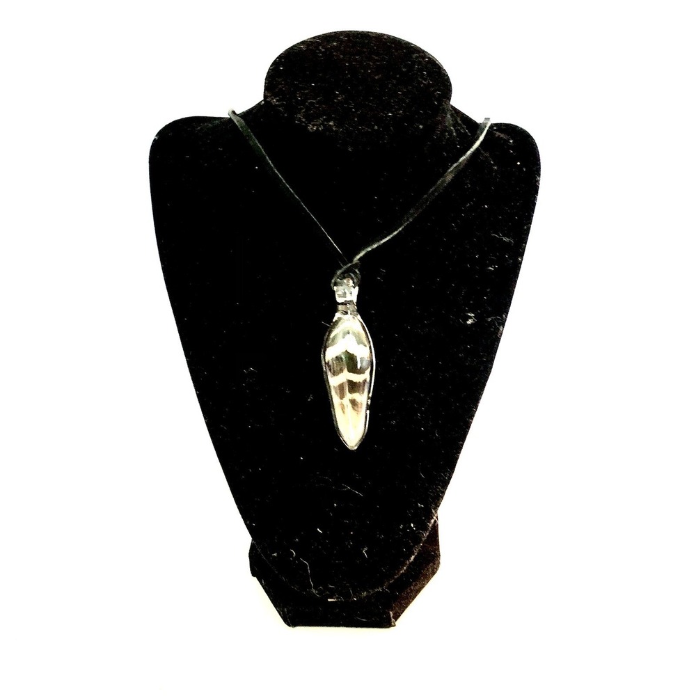 Pea Hen Feather Ascension Necklace Hand Spun Borosilicate Glass On Leather Cord